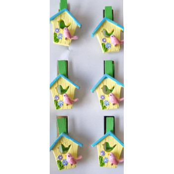 Ukrasne štipaljke KUĆICA ZA PTIČICE 6kom (Uskrs) 