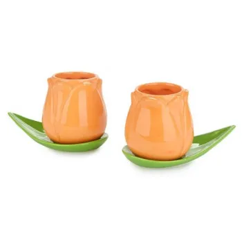 Set dve keramičke šolje sa tacnom LALE - NARANDŽASTE 