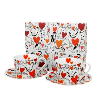 Dve šoljice sa tanjirićima CAT’S WORLD - HEARTS 230 ml 