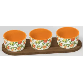 Set tri činije za grickalice na drvenoj dasci ORANGES&LEMONS