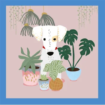 Čestitka DOG IN PLANT POTS