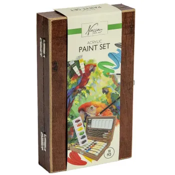 Set akrilnih boja u drvenoj kutiji 19kom 
