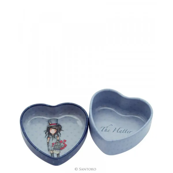 GORJUSS HEART SHAPED TINS IN A DISPLAY 