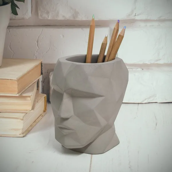 Posuda na olovke THE HEAD - GRAY CIMENT 