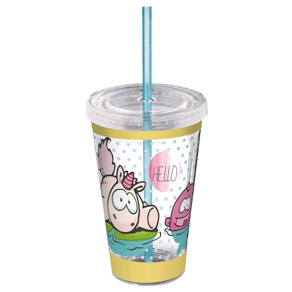 Čaša sa poklopcem i slamkom BUBBLE HELLO Theodor and Friends 