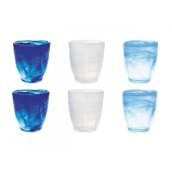 Set staklenih čašica: SET OF 6 GLASSES ALABASTER GLASS D CM 8,7XH 10X5,5 ASSORTED COLORS WHITE BOX 