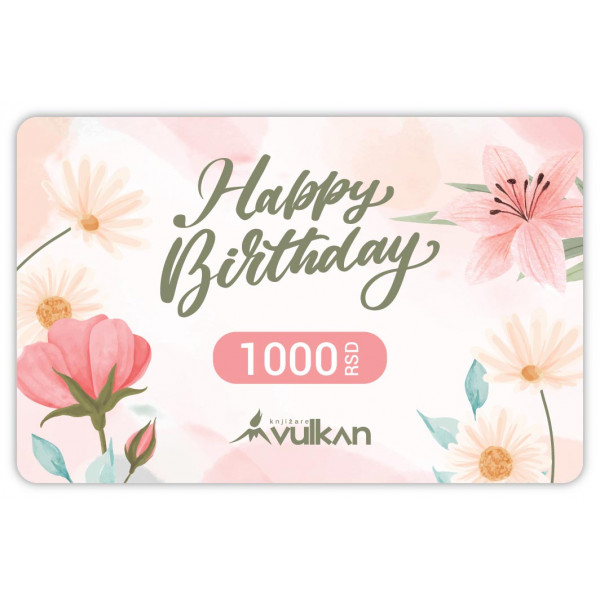 GIFT KARTICA / VAUČER Happy birthday roze cveće 1000 