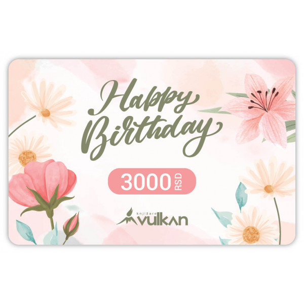 GIFT KARTICA / VAUČER Happy birthday roze cveće 3000 