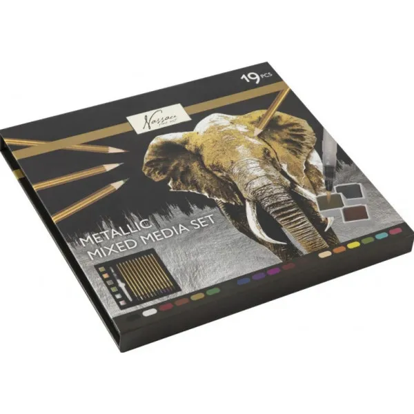 METALIK SET drvenih i vodenih boja u kutiji - 19 kom 