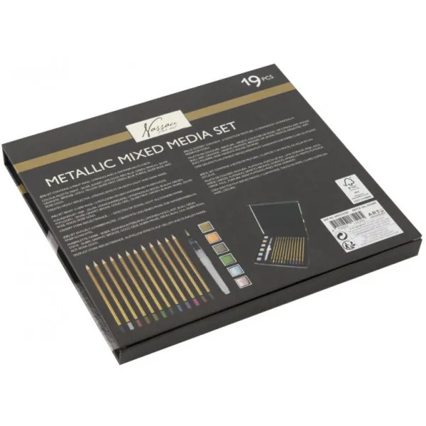 METALIK SET drvenih i vodenih boja u kutiji - 19 kom 
