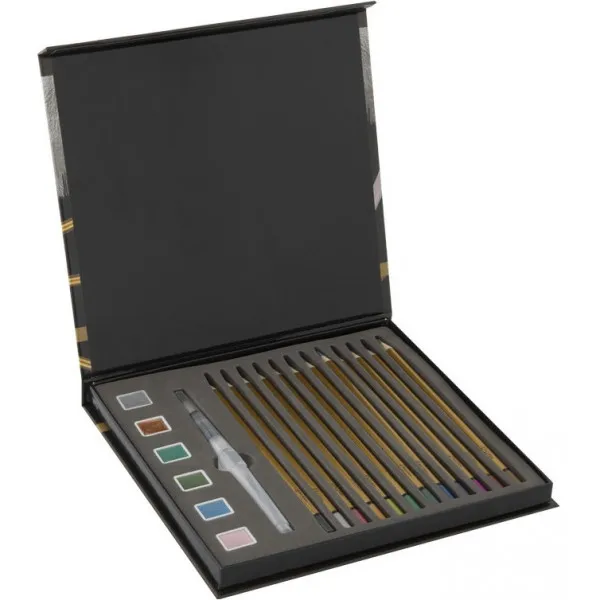 METALIK SET drvenih i vodenih boja u kutiji - 19 kom 