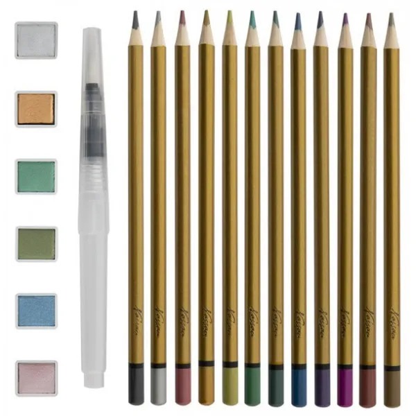 METALIK SET drvenih i vodenih boja u kutiji - 19 kom 