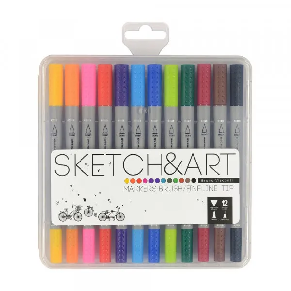 Set dvostranih markera skiriranje SKETCH & ART (12 kom) Brush + Liner 