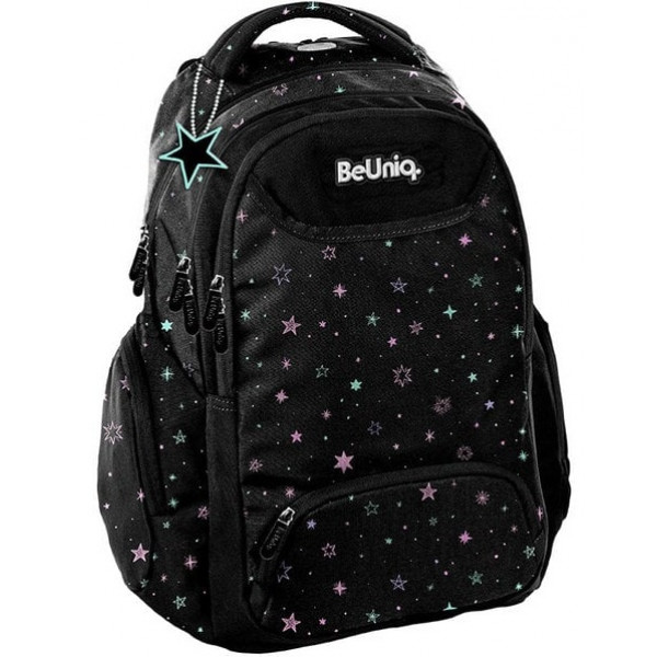 Ranac školski BEUNIQ CRNI - ROZE ZVEZDICE 