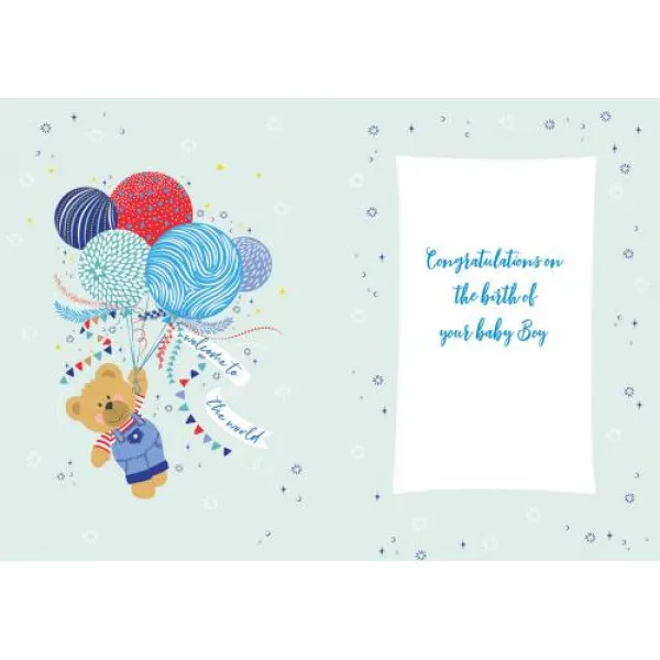 Čestitka za rođenje deteta TEDDY & BALLOONS 