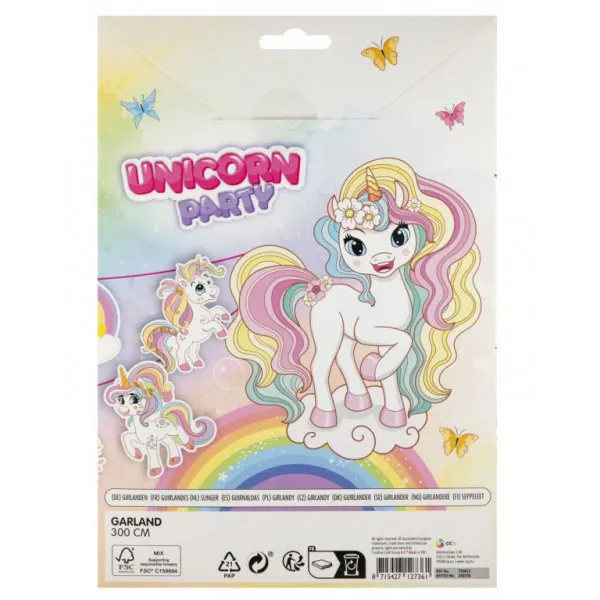 Rođendanska dekoracija - girlanda 3m UNICORN 14 zastavica 