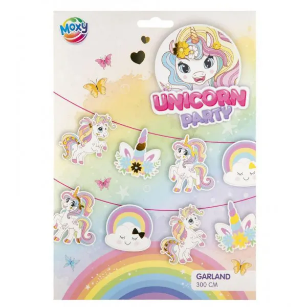 Rođendanska dekoracija - girlanda 3m UNICORN 14 zastavica 