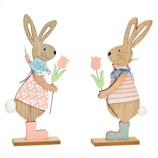 Uskršnji drveni zeka sa lalom 14x30cm (četiri vrste) 