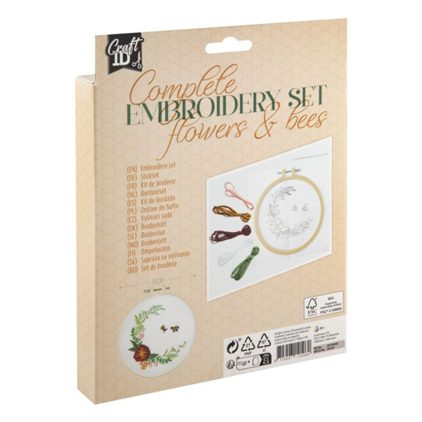 Komplet za vez FLOWERS AND BEES 15 cm 