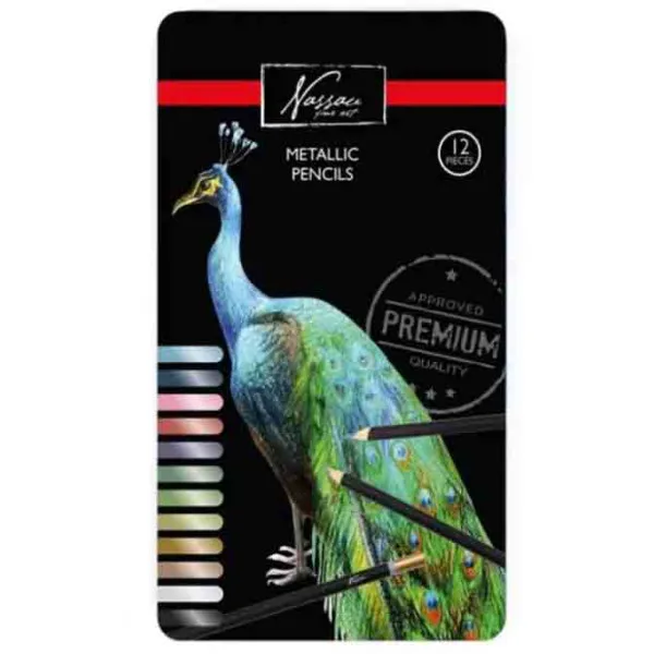 Drvene metalik bojice u metalnoj kutiji - NASSAU 12 komada 