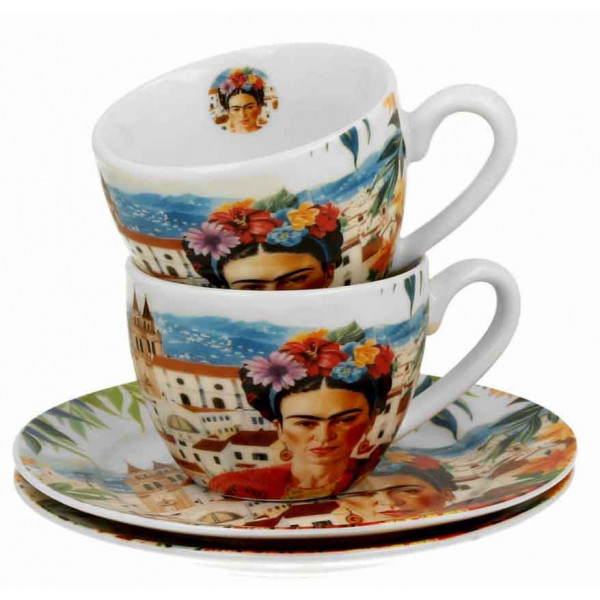 Set dve espreso šolje sa tacnama MEXICAN ART - RED 