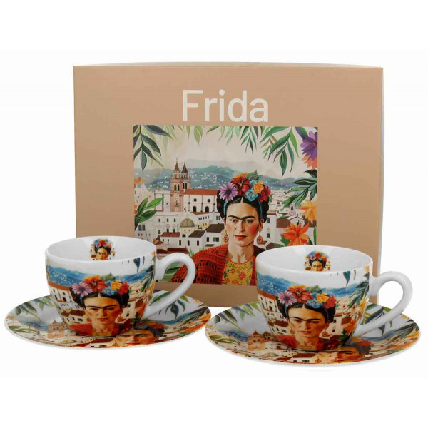 Set dve espreso šolje sa tacnama MEXICAN ART - RED 