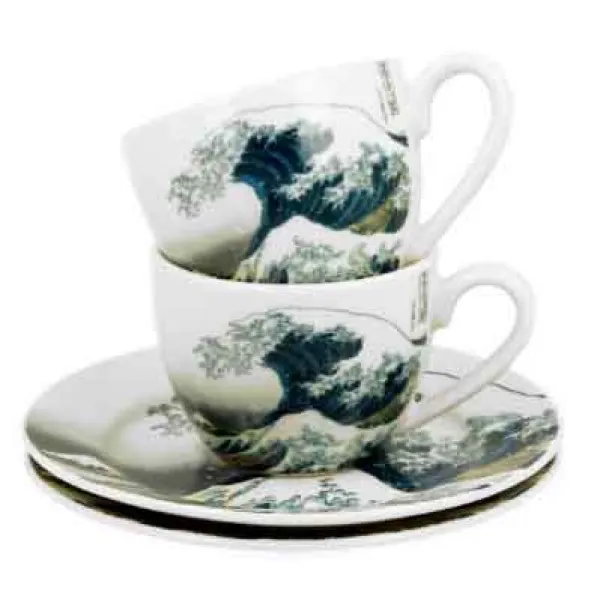 Set dve espreso šolje sa tacnama THE GREAT WAVE - K. HOKUSAI 