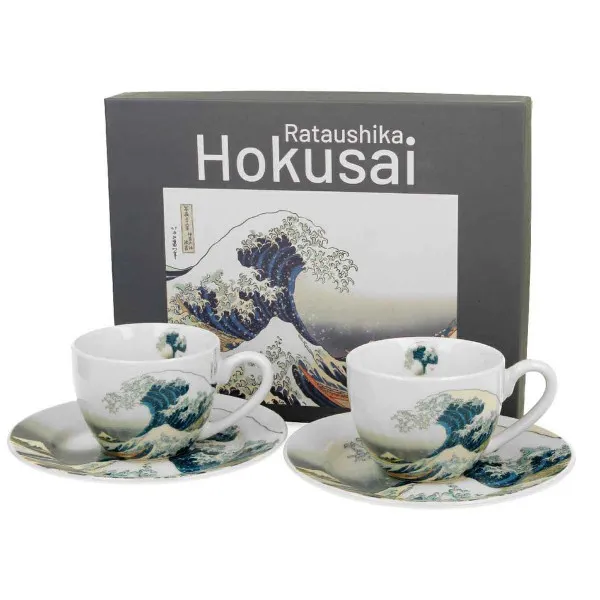 Set dve espreso šolje sa tacnama THE GREAT WAVE - K. HOKUSAI 