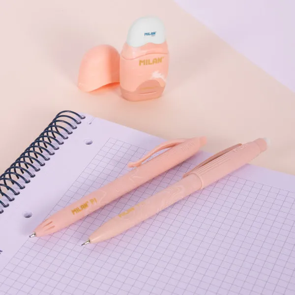 Školski set MILAN - PINK (patent olovka, hemijska, gumica sa rezačem) 