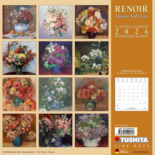 Zidni kalendar 2026 RENOIR - FLOWER STILL LIFE 