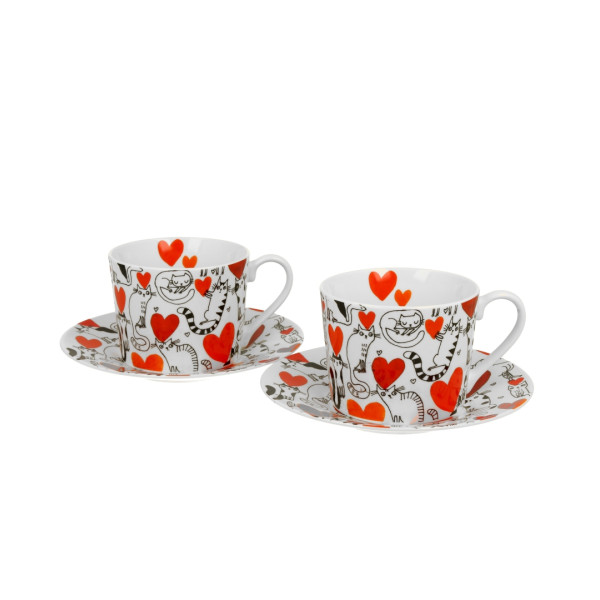 Dve šoljice sa tanjirićima CAT’S WORLD - HEARTS 230 ml 