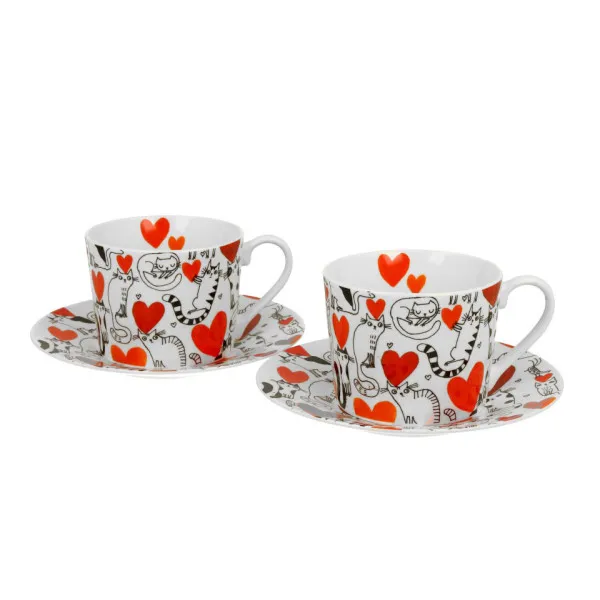 Dve šoljice sa tanjirićima CAT’S WORLD - HEARTS 230 ml 