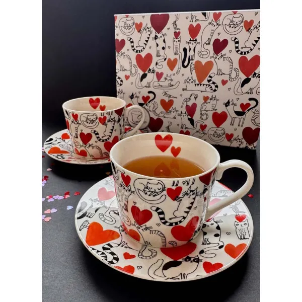 Dve šoljice sa tanjirićima CAT’S WORLD - HEARTS 230 ml 