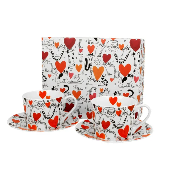 Dve šoljice sa tanjirićima CAT’S WORLD - HEARTS 230 ml 