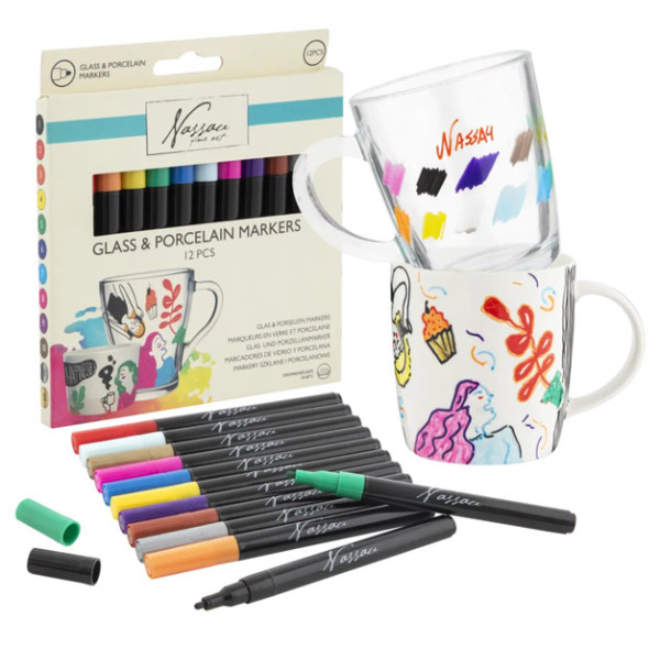 NASSAU markeri za staklo i porcelan 12kom 