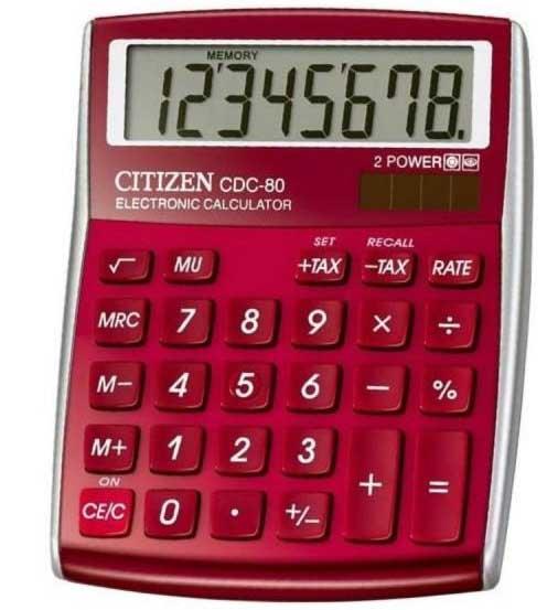 Stoni kalkulator CITIZEN CDC-80, 8 cifara crvena 