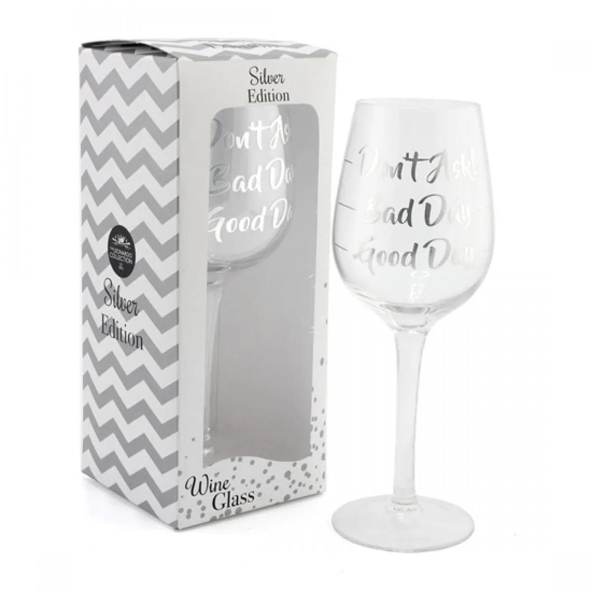 SILVER DONT ASK WINE GLASS 