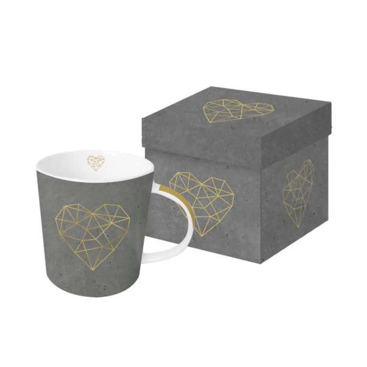 Šolja u poklon kutiji GEOMETRIC HEART cement real gold 