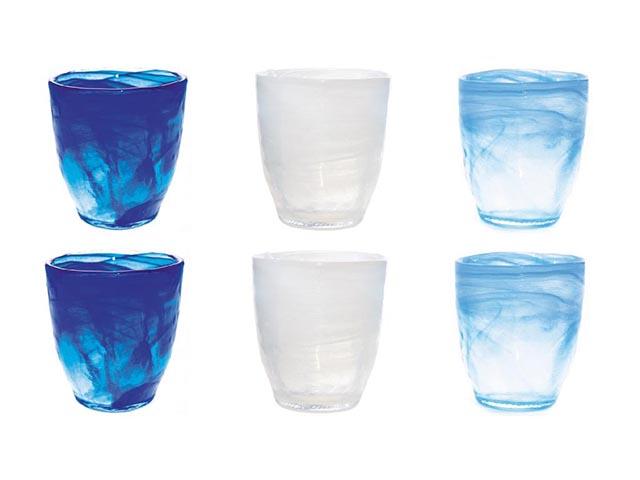 Set staklenih čašica: SET OF 6 GLASSES ALABASTER GLASS D CM 8,7XH 10X5,5 ASSORTED COLORS WHITE BOX 