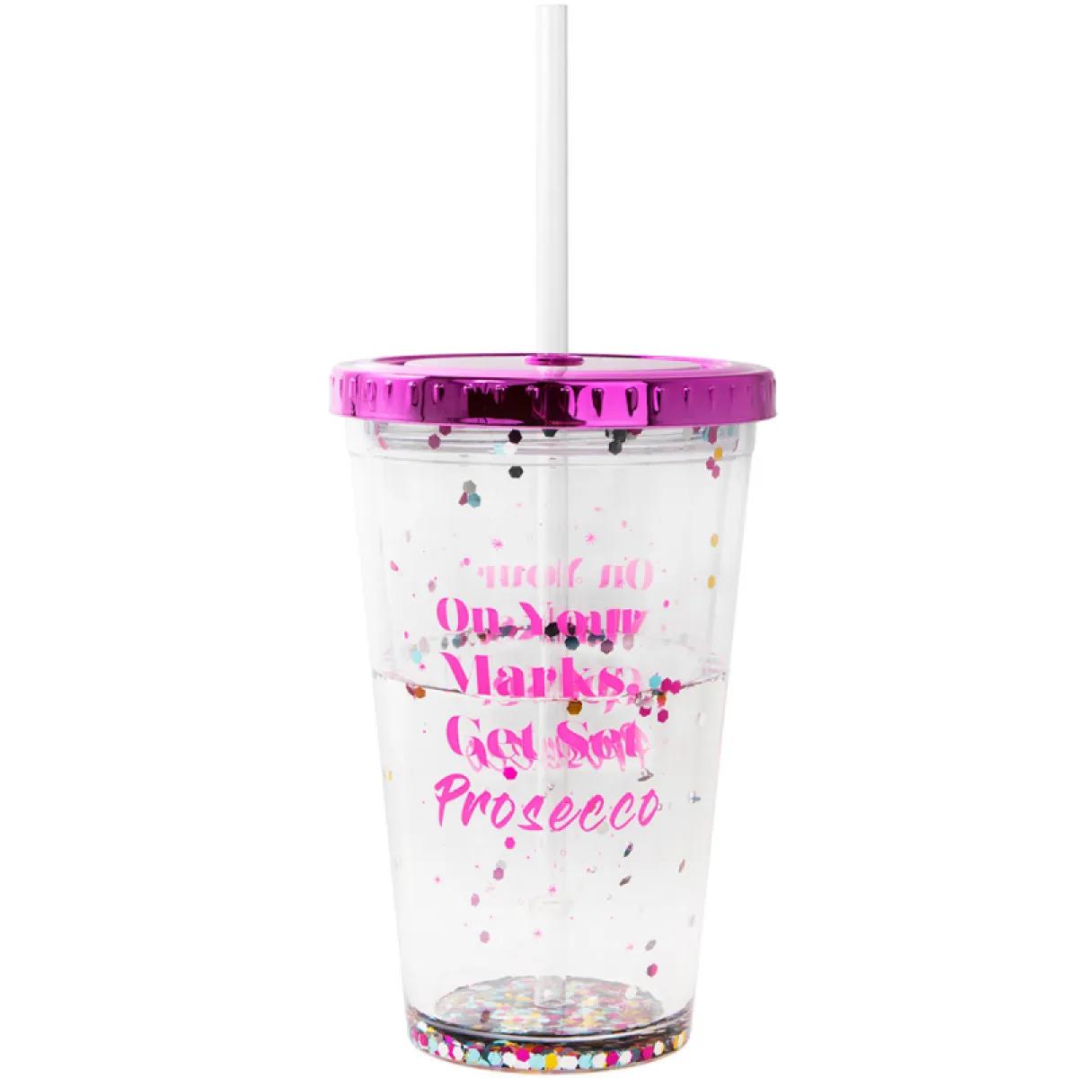 Šljašteća čaša sa poklopcem i slamkom 