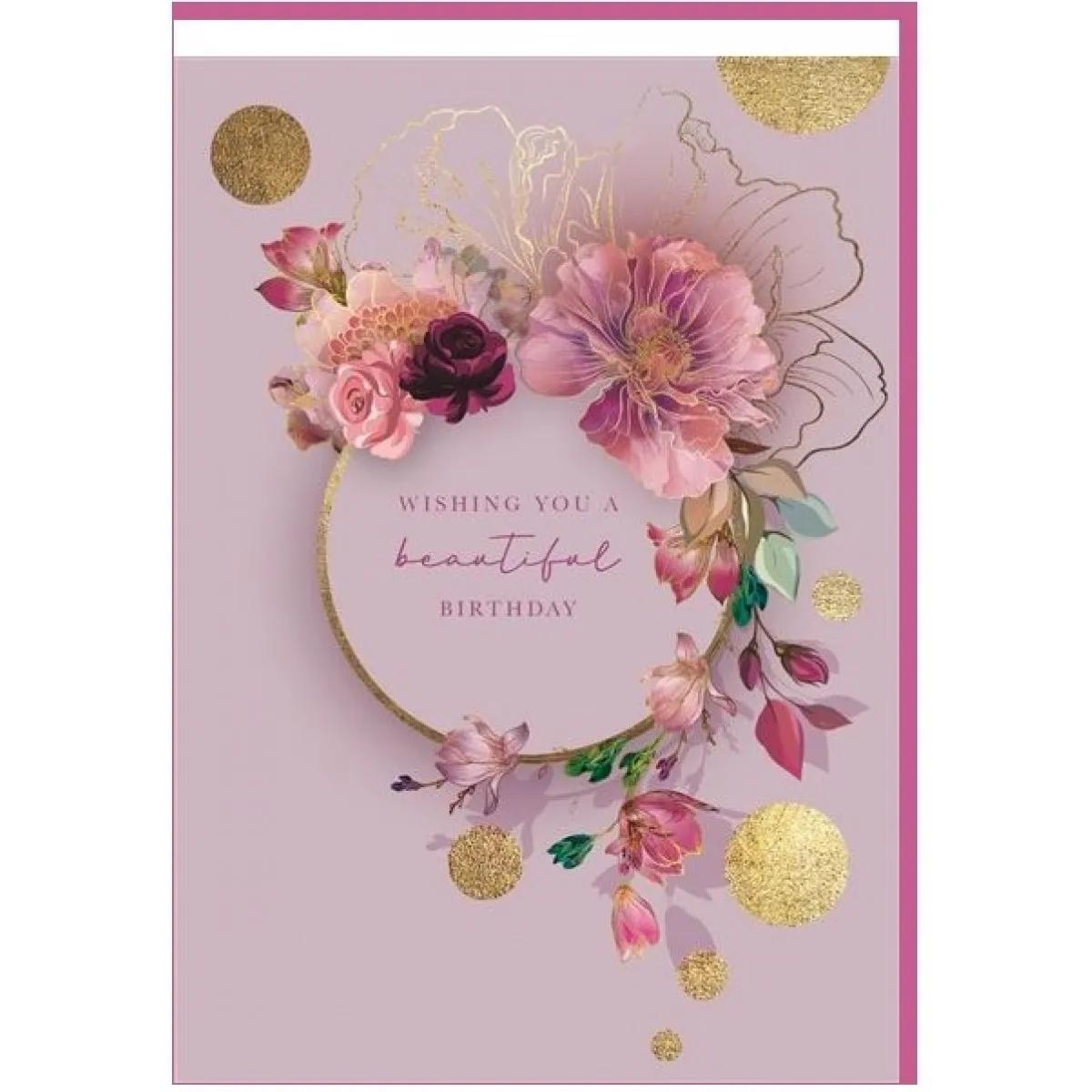 Čestitka PURPLE FLOWER WREATH 