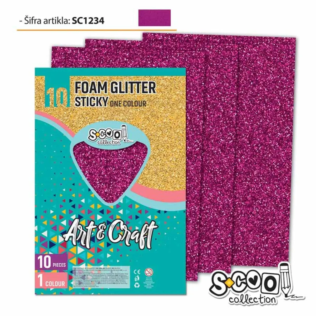 EVA PENA GLITER SAMOLEPIVA ROZE 20*30CM 1/10 SC1234 