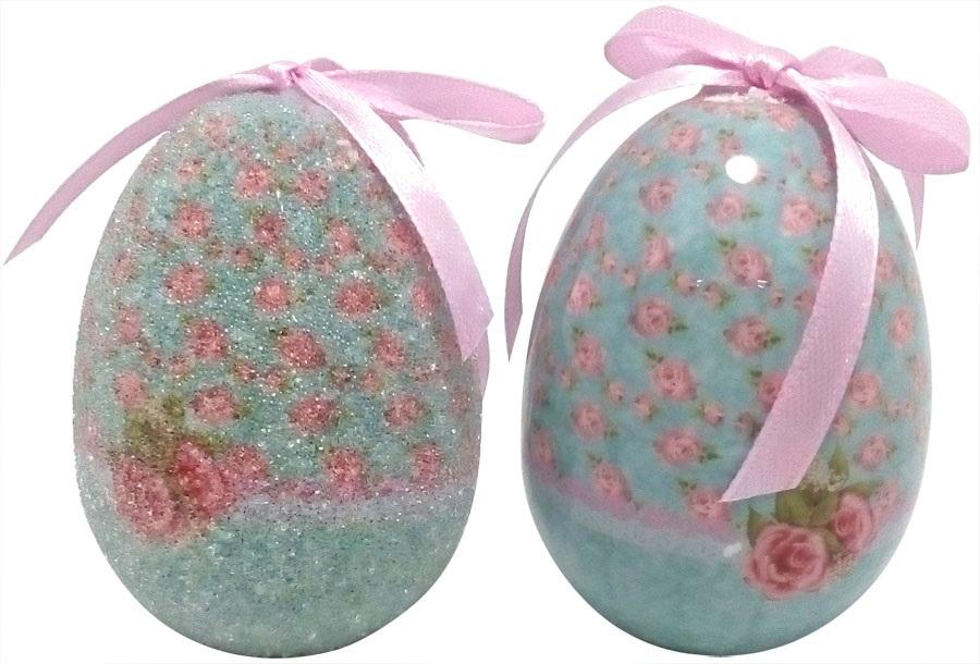 Uskršnje jaje sa ružicama PLAVO 7,5 cm 