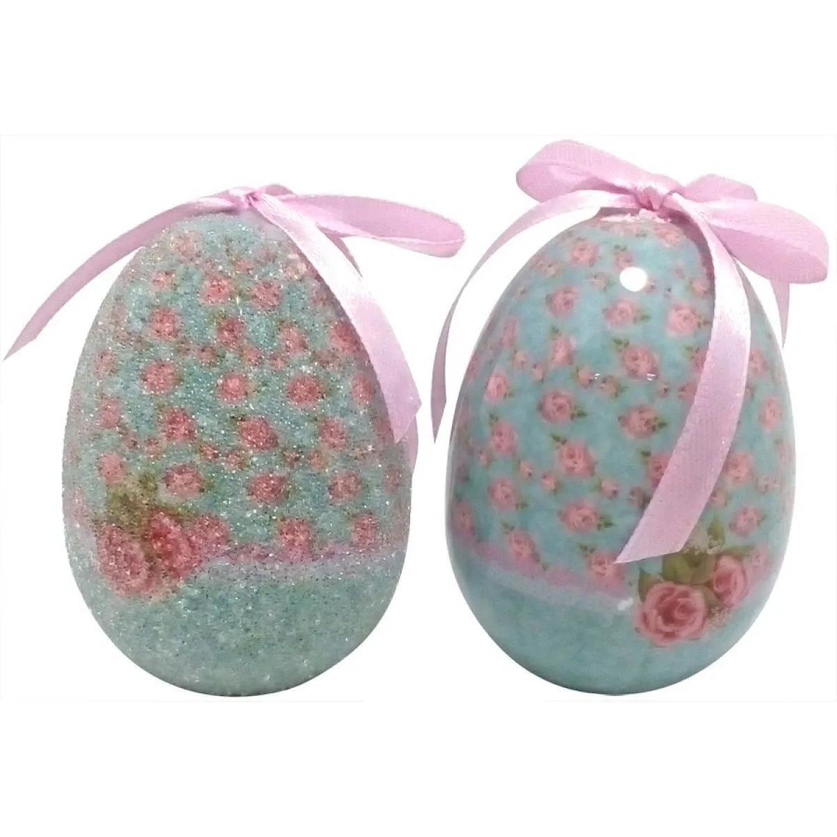 Uskršnje jaje sa ružicama PLAVO 7,5 cm 