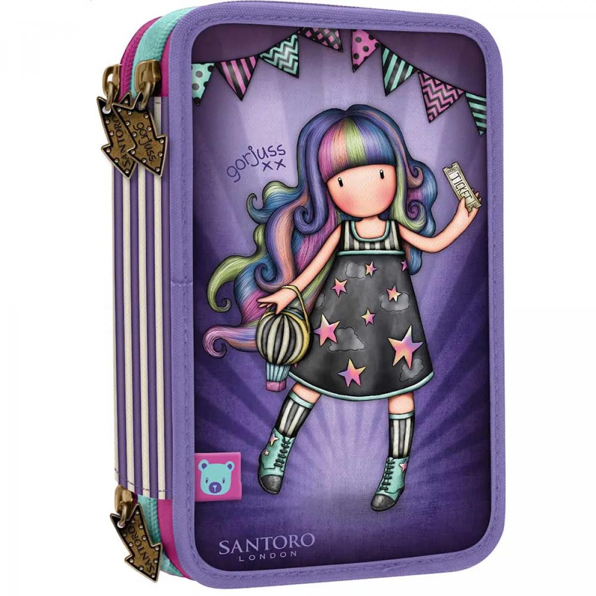 Santoro Portatodo Con Cremallera Gorjuss Fairground – 230x100x60 Mm, Con Purpurina, Organizador Interior Y Tirador De Corazón Esmaltado
