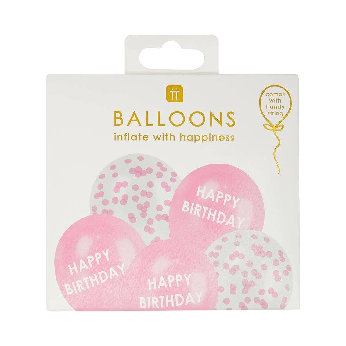 Baloni sa konfetama HAPPY BIRTHDAY PINK 5 kom 