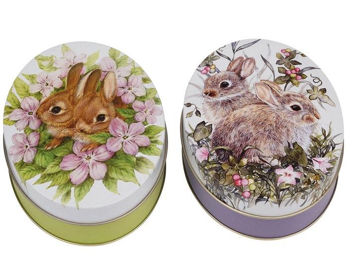 Metalna ovalna kutija ZEČIĆI Uskrs 