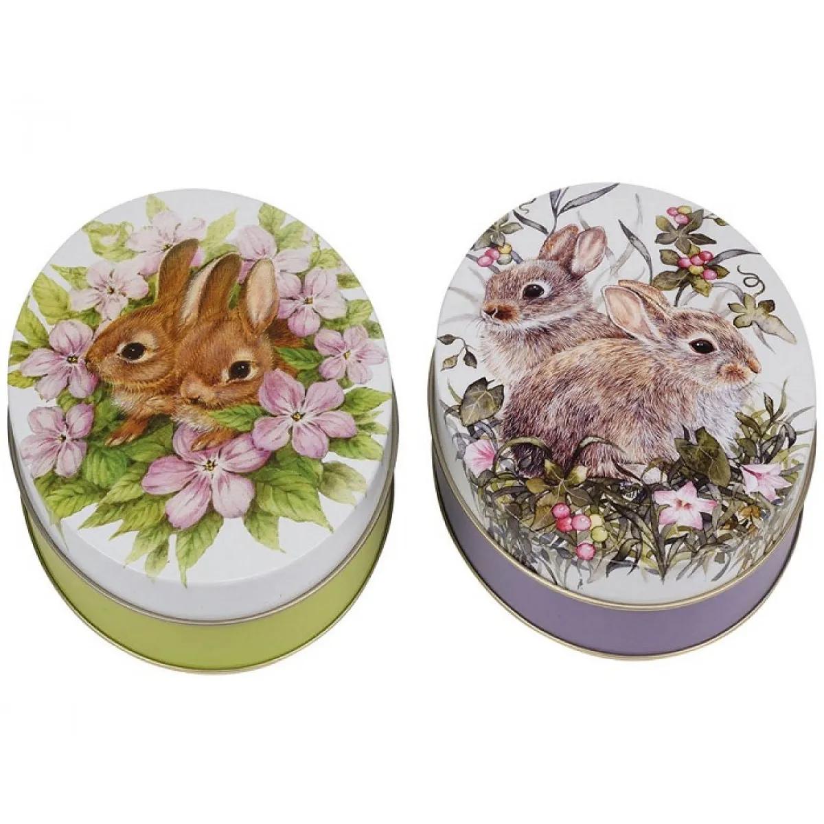 Metalna ovalna kutija ZEČIĆI Uskrs 