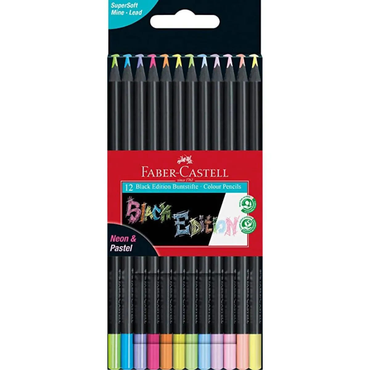 Drvene bojice FABER CASTELL BLACK EDITION PASTEL+NEON 1/12 