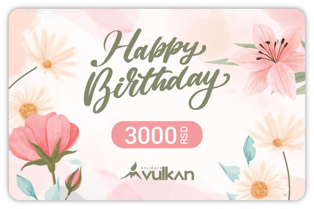 GIFT KARTICA / VAUČER Happy birthday roze cveće 3000 